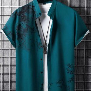 Manfinity RSRT Men Plants Print Button Up Shirt Without Tee